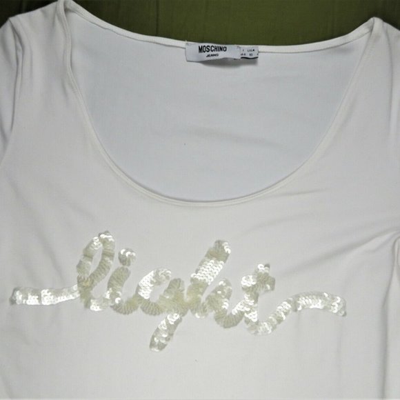 Moschino Jeans Donna Womens Top Sweater Blouse 10 White Lights Sequin Fashion - Picture 9 of 11